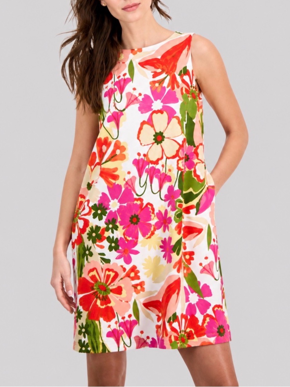 Ann Klein Sleeveless Multicolor Floral Shift Dress Size 4 Elegant Work New $140